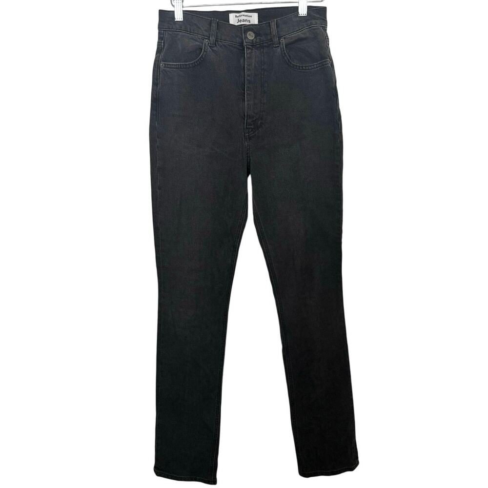 Reformation Jeans High Rise Straight Jeans Size 25 Erie Wash Back Seam Ankle Zip